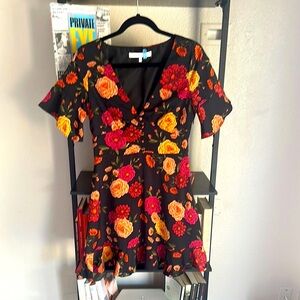 Cupcakes & Cashmere Black Dress with Pink and Orange Floral Pattern
